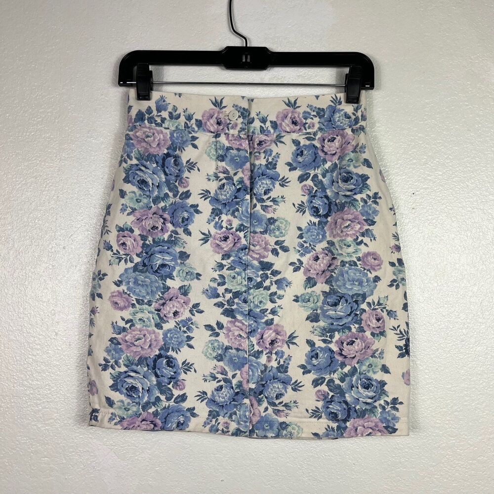 Jerry Leigh Blue Purple floral denim skirt size extra small